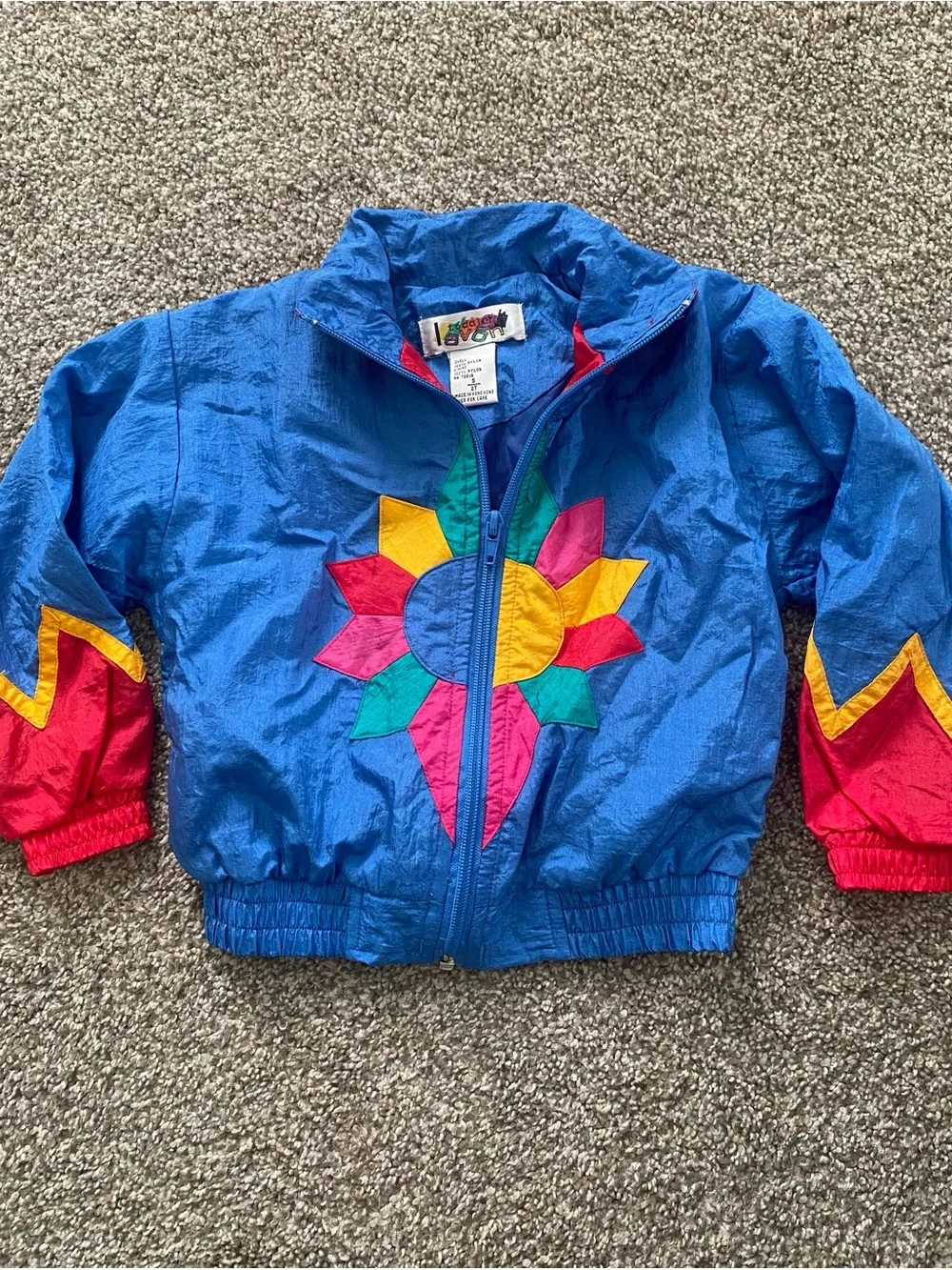 Vintage Bright Blue Colorblock Windbreaker Jacket with Sunburst
